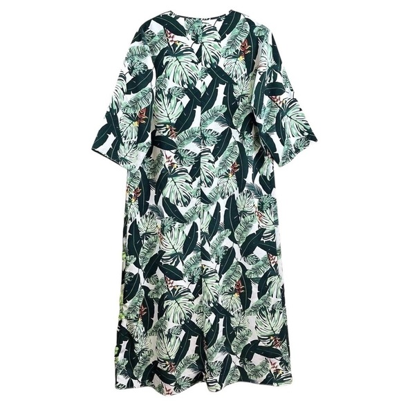 Rachel Zoe Tropical Palm Leaf Green Duster Kimono Long Swim Cover Up Size OS - Picture 2 of 8